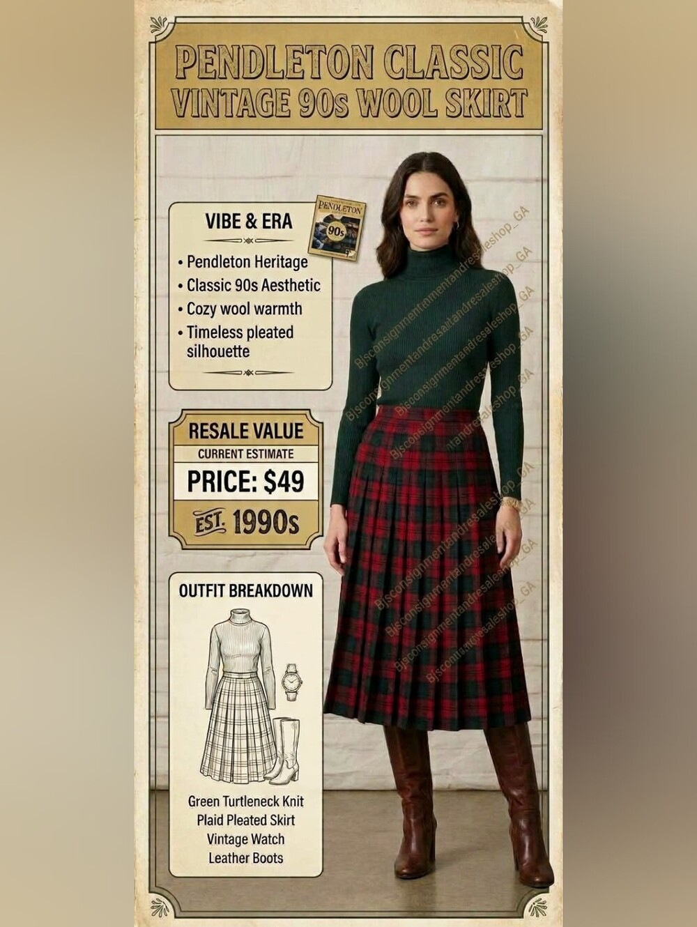 Pendleton Red and Green Plaid Midi Pleated Wool Skirt (Dry-cleaned)